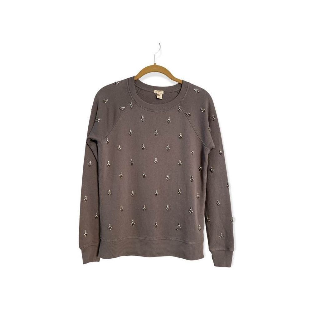 J Crew Rhinestone Embellished Fleece Top  Sz XS Gray Stretch